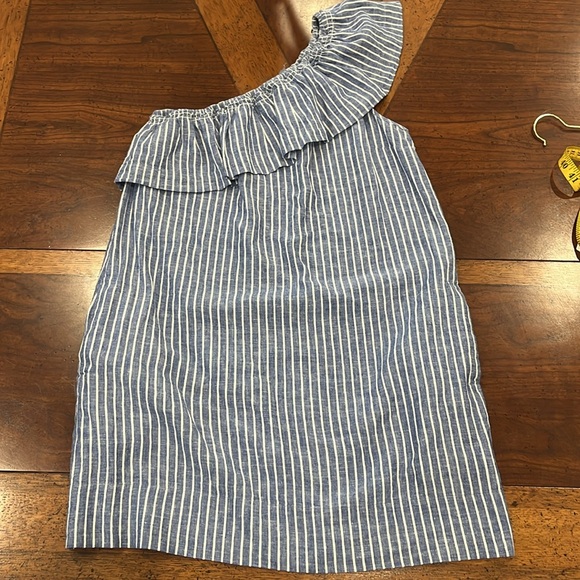 MADEWELL Striped One Shoulder Ruffle Denim Chambray Dress Size XS. - Picture 4 of 5